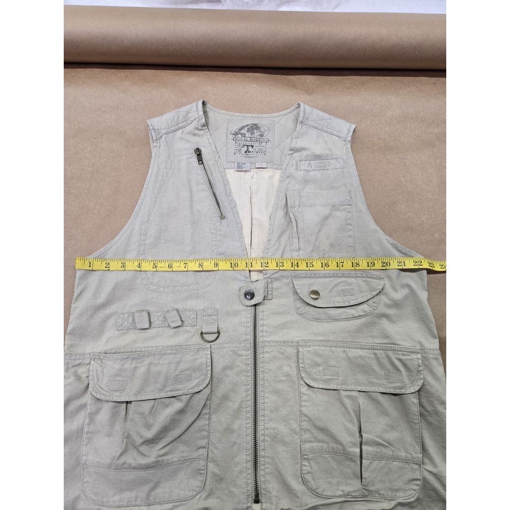 Royal Robbins Men's Large‎ Khaki Utility Vest Outdoor Travel Hunting Zip Up - Picture 14 of 16